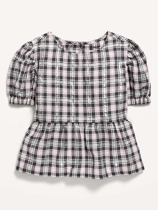 Image number 2 showing, Puff-Sleeve Plaid Peplum Top for Toddler Girls