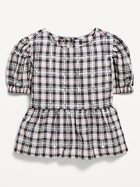 Image number 2 showing, Puff-Sleeve Plaid Peplum Top for Toddler Girls