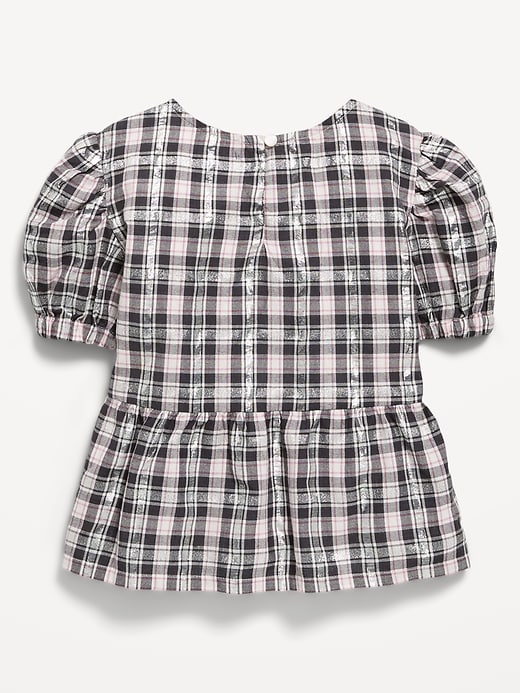 Image number 3 showing, Puff-Sleeve Plaid Peplum Top for Toddler Girls