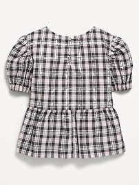 Image number 3 showing, Puff-Sleeve Plaid Peplum Top for Toddler Girls