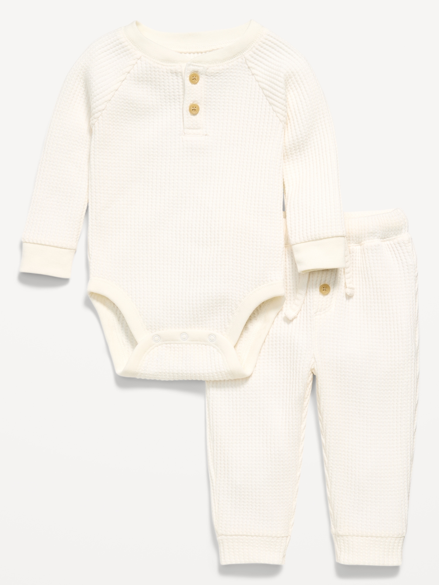 Long-Sleeve Thermal-Knit Henley Bodysuit and Pants Set for Baby