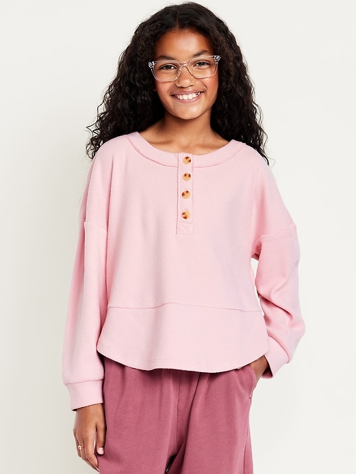Image number 1 showing, CozePlush Oversized Thermal-Knit Henley Top for Girls