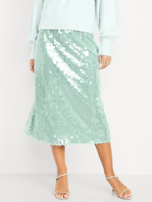 Image number 3 showing, High-Waisted Sequin Midi Pencil Skirt