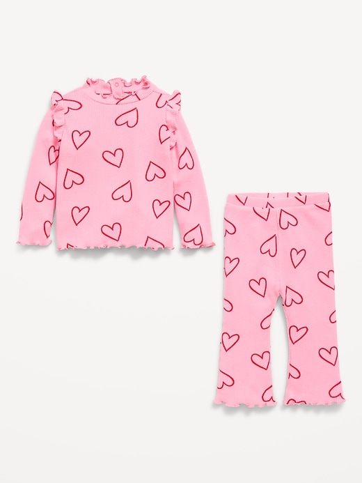 Image number 2 showing, Printed Cozy Rib-Knit Ruffled Top and Pants Set for Baby