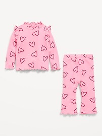 Image number 2 showing, Printed Cozy Rib-Knit Ruffled Top and Pants Set for Baby
