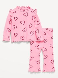Image number 1 showing, Printed Cozy Rib-Knit Ruffled Top and Pants Set for Baby