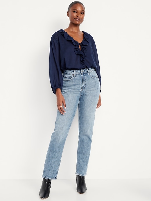 Image number 1 showing, Curvy Extra High-Waisted Straight Jeans