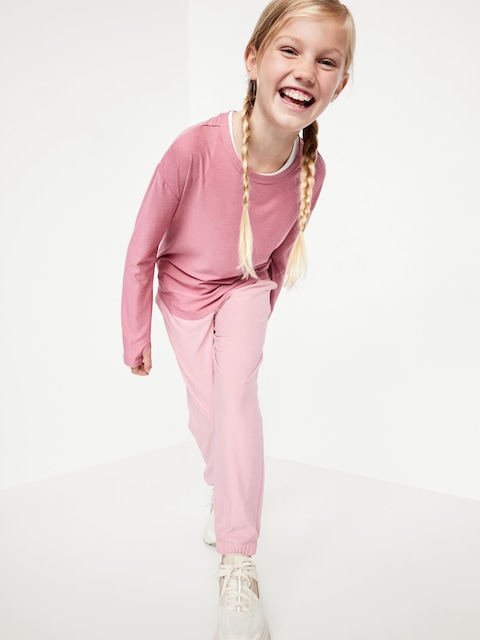 Pantalon de jogging en coton ouaté NuageSport à taille haute pour fille - Rose Conte De Fée