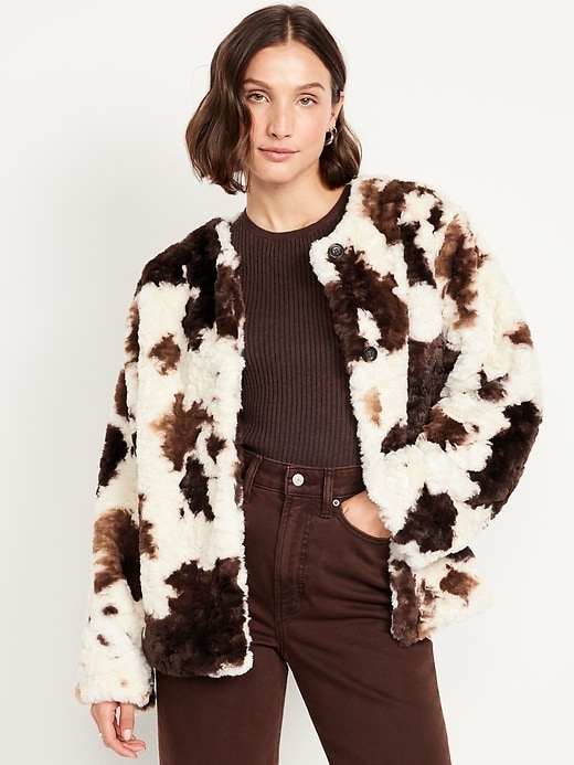 Image number 1 showing, Printed Faux-Fur Jacket