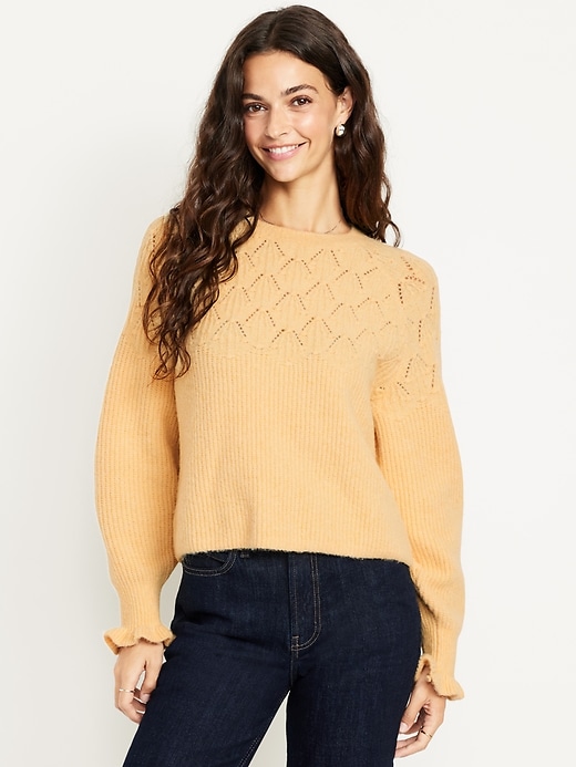 Image number 1 showing, Loose Crew-Neck Cropped Sweater