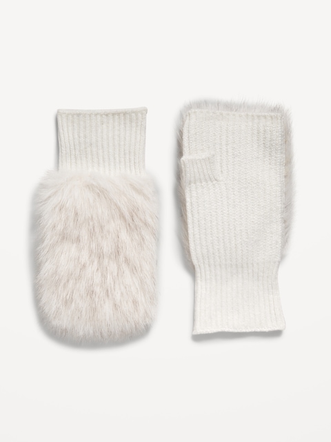 Faux-Fur Fingerless Gloves for Women - Creme De La Creme