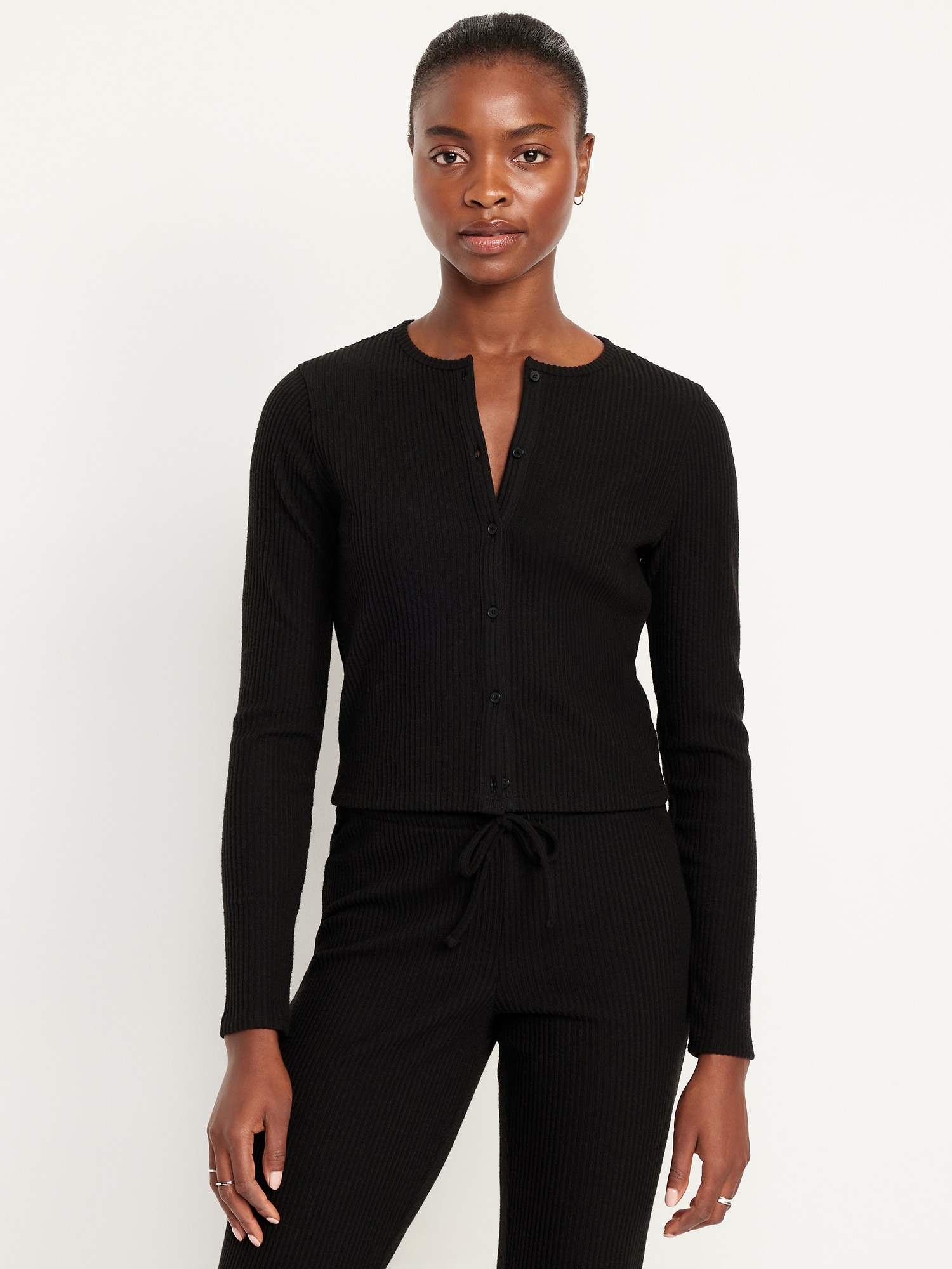 Cropped Rib Cardigan Sweater
