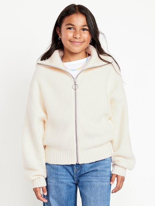 Image number 1 showing, SoSoft Collared Zip-Front Sweater for Girls