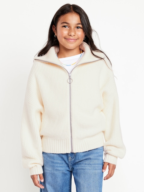 SoSoft Collared Zip-Front Sweater for Girls - Creme De La Creme