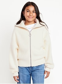 Image number 1 showing, SoSoft Collared Zip-Front Sweater for Girls