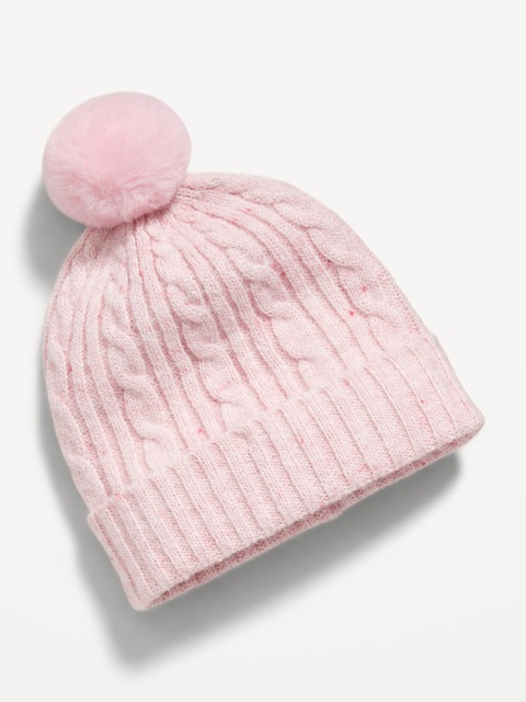Bonnet en tricot torsadé à pompon pour toute-petite fille