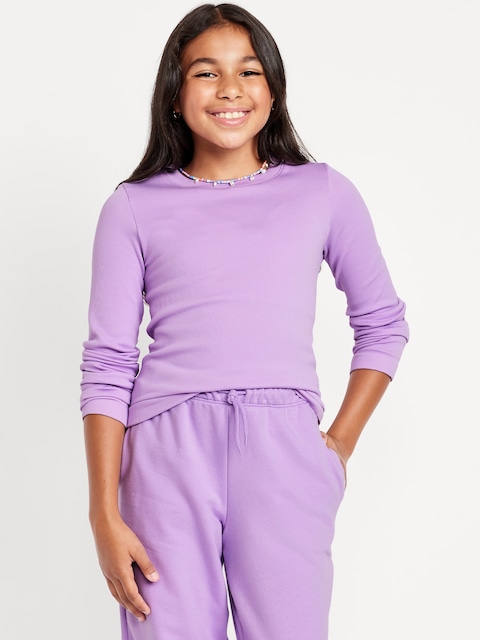 Fitted Seamless Long-Sleeve Ribbed Performance Top for Girls - Clary Sage