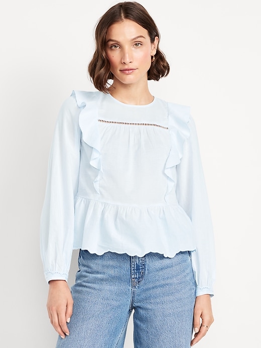 Image number 1 showing, High-Neck Ruffle Peplum Top
