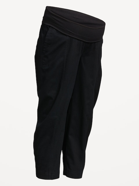 Maternity Rollover Waist Barrel Leg Ankle Pants - Black Jack