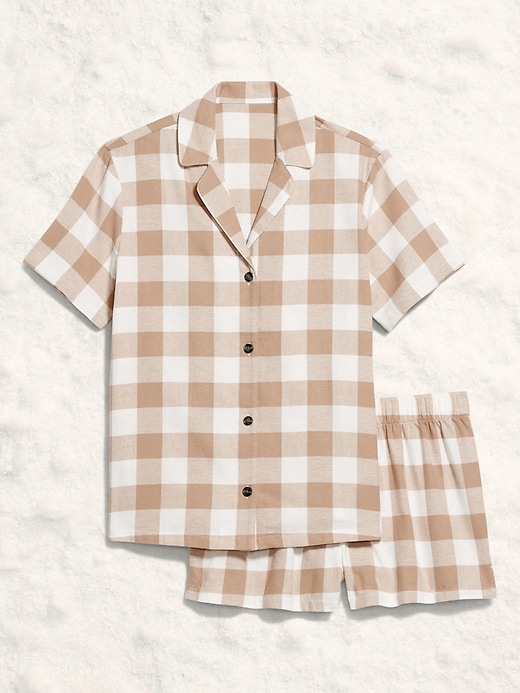 L'image numéro 2 présente Pyjama court en flanelle à carreaux pour femme