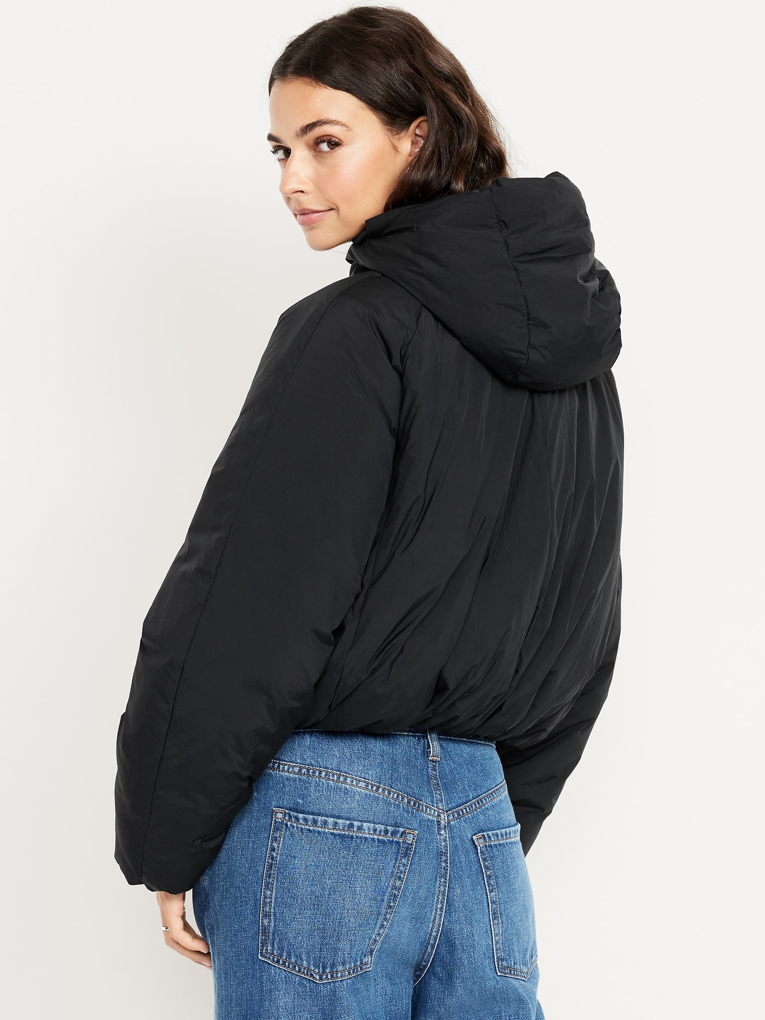 Water-Resistant Bubble-Hem Hooded Puffer Jacket