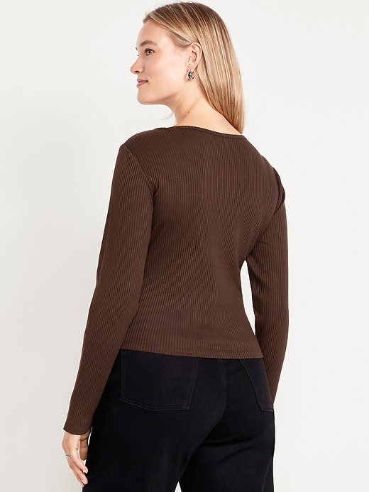 Image number 7 showing, Lace-Trim V-Neck Ribbed Top