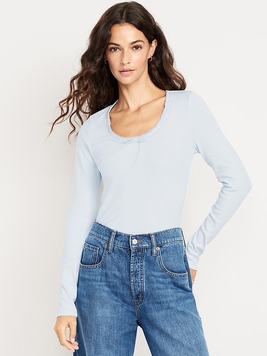 Image number 1 showing, Scoop-Neck Long-Sleeve Ribbed Top