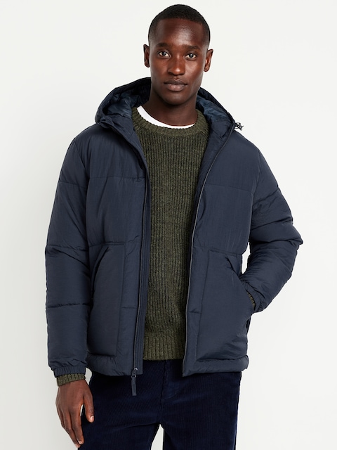 Water-Resistant Hooded Puffer Jacket - In The Navy