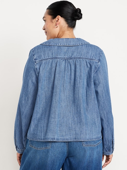 Image number 6 showing, Long-Sleeve Button-Down Cropped Denim Shirt