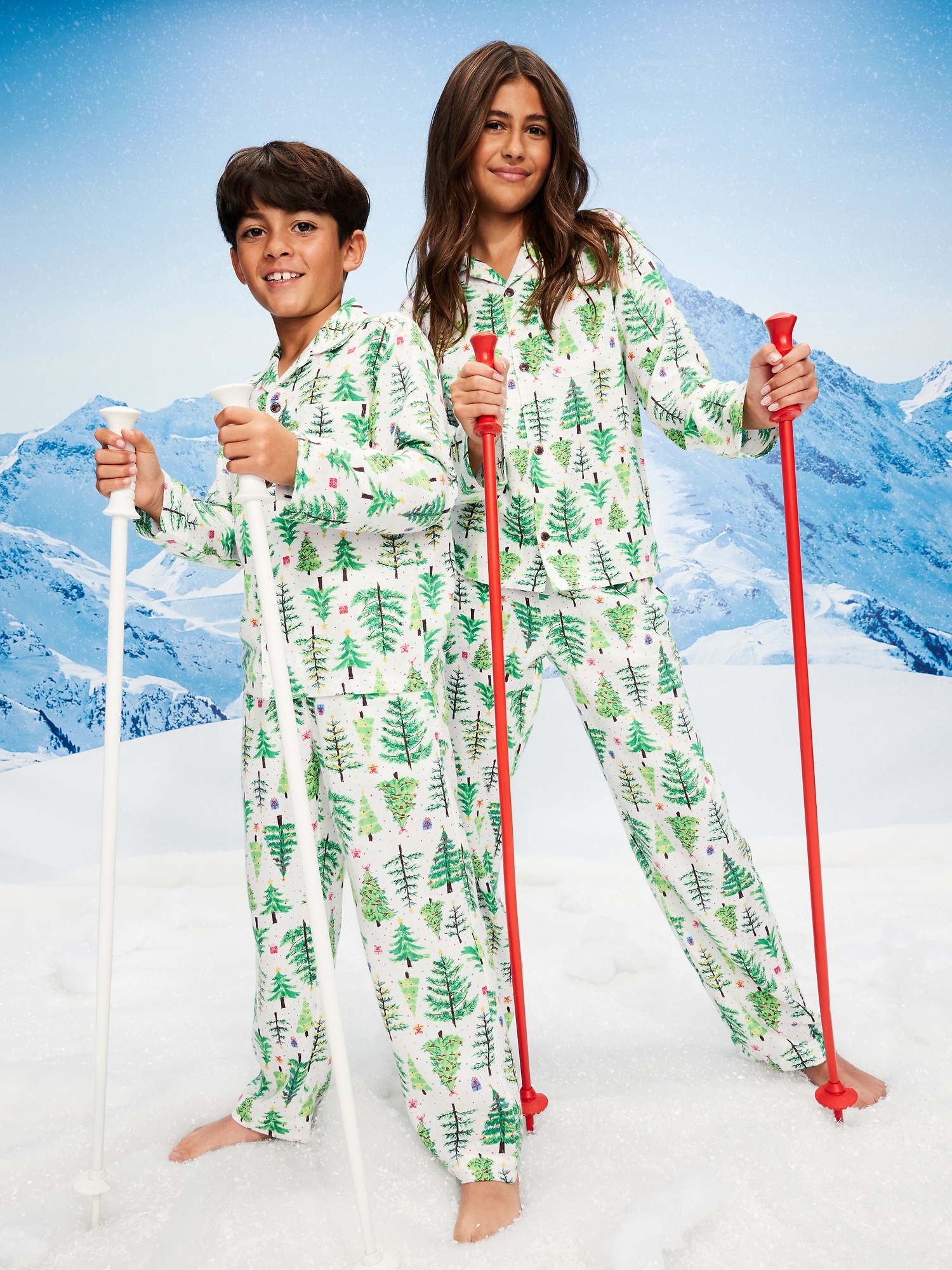 Printed Gender-Neutral Button-Front Pajama Set for Kids