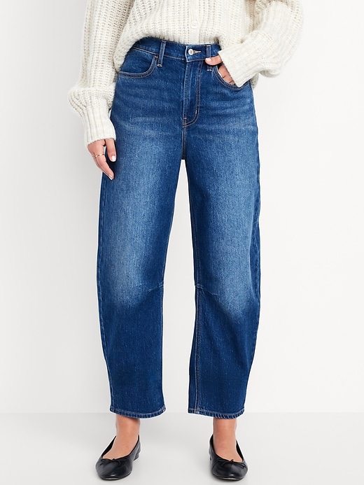 L'image numéro 2 présente Jean Wow coupe baril à taille haute longueur cheville