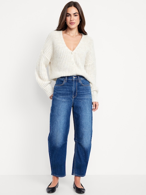 High-Waisted Wow Barrel Ankle Jeans - Dark Wash