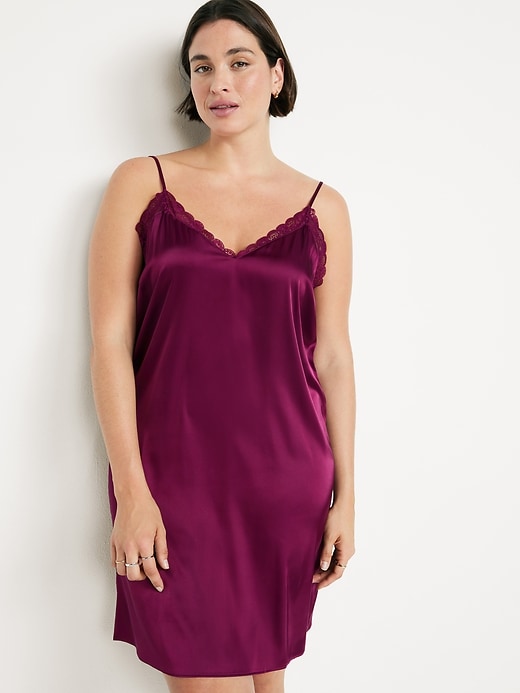 Image number 3 showing, Lace-Trim Satin Nightgown