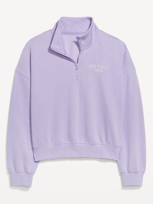 Image number 1 showing, Oversized Logo-Graphic Cropped Half-Zip Pullover