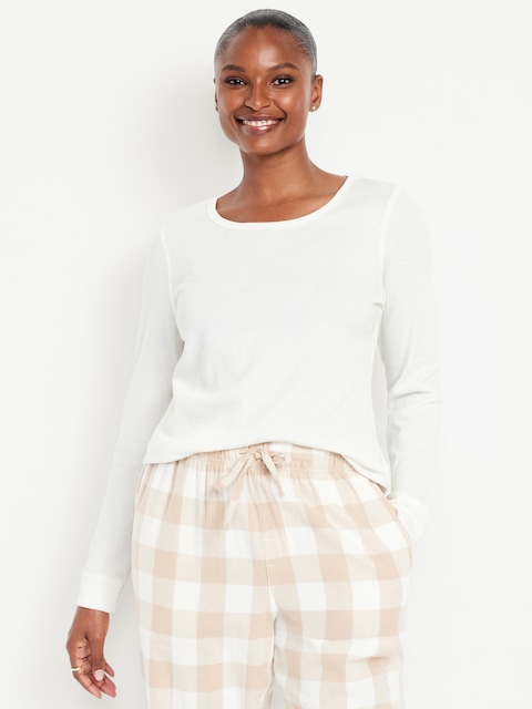 Scoop-Neck Waffle Pajama Top - Sea Salt