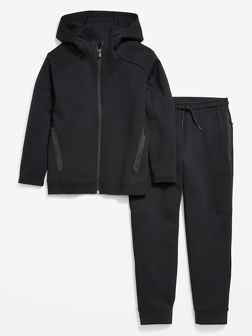 L'image numéro 4 présente Ensemble de pantalon de jogging et haut à capuchon en molleton dynamique à glissière sur le devant pour garçon
