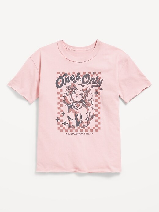 Image number 3 showing, Oversized Short-Sleeve Graphic Raw-Edge T-Shirt for Girls