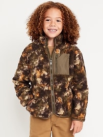 Image number 1 showing, Printed Sherpa Zip-Pocket Jacket for Boys