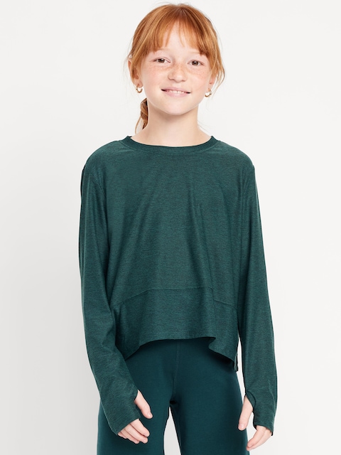T-shirt Performance NuageSport à manches longues pour fille - Jacquard Émeraude