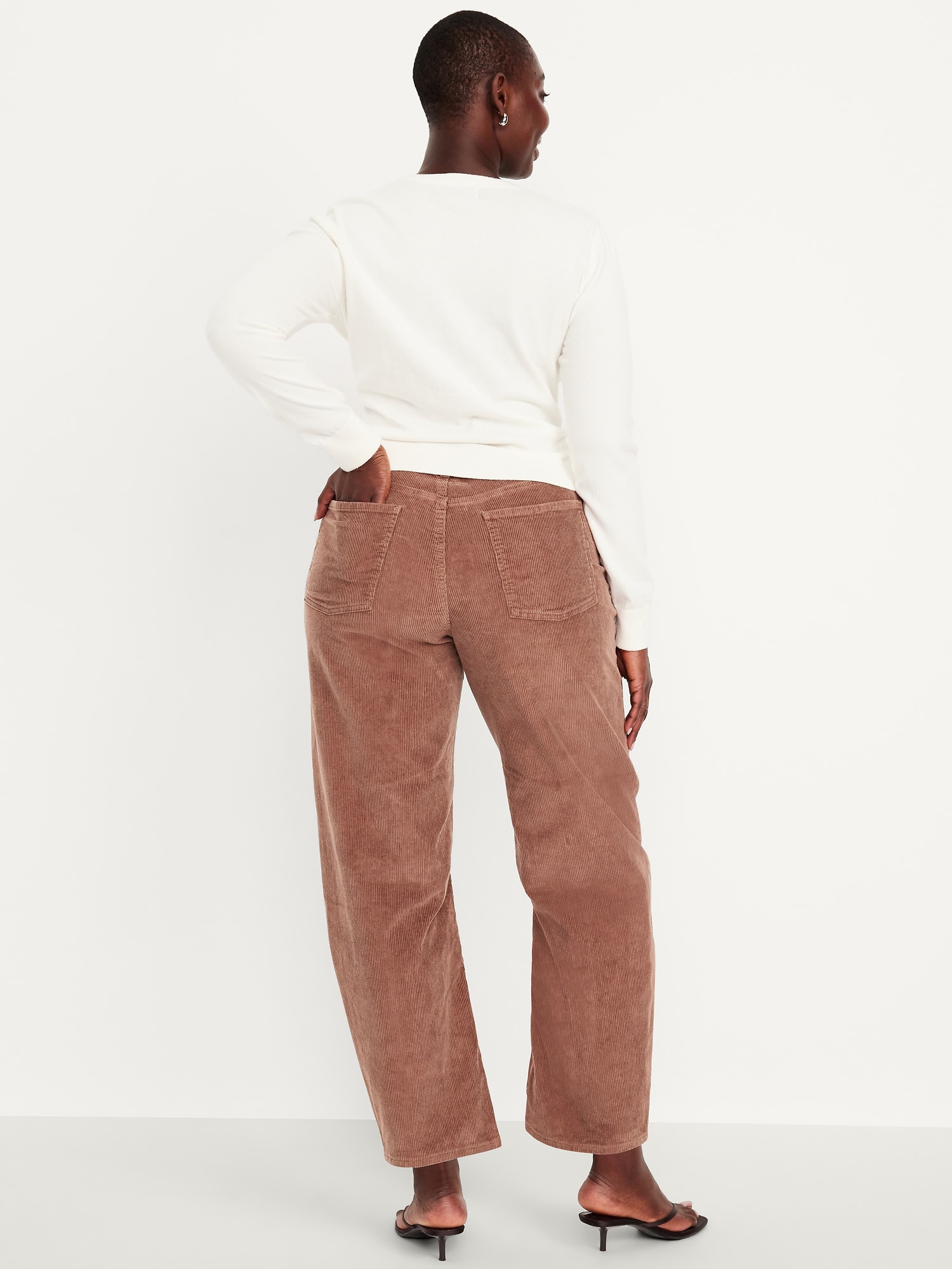 Pantalon Court En Velours Côtelé Pour Femme - Taille élastique - Pantalon Rétro - Jambe Droite - Pour L'automne - Poches 2025, Noir/blanc, Petit