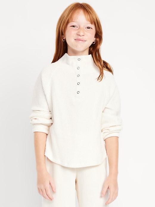 Image number 1 showing, CozePlush Waffle-Knit Henley Top for Girls