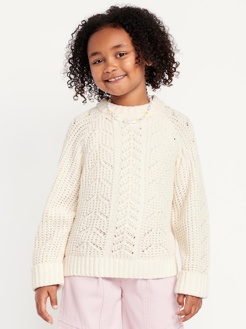 Long-Sleeve Pointelle Knit Sweater for Girls - Creme De La Creme