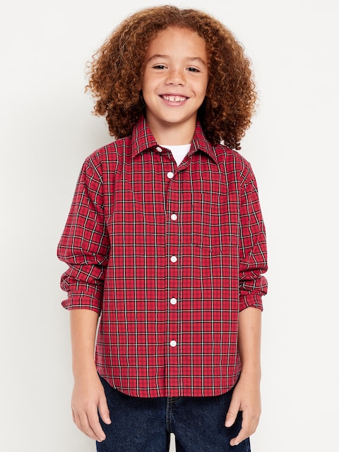 Chemise à manches longues et à poche en popeline à carreaux pour garçon
