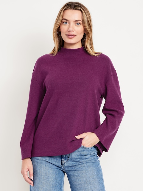 Cozy Mock-Neck Tunic Sweater - Plum Paradise
