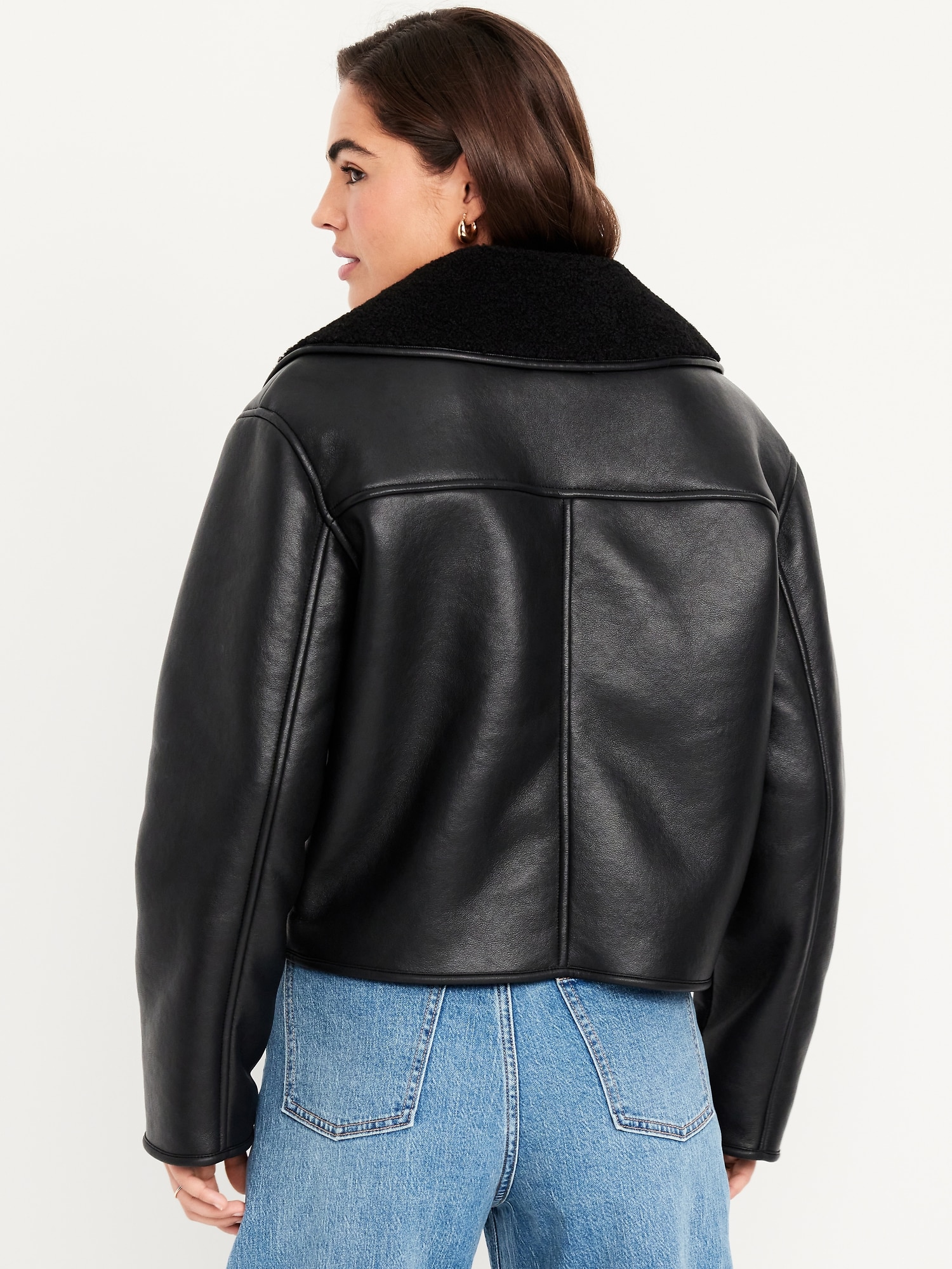 Oversized Faux-Leather Sherpa Jacket