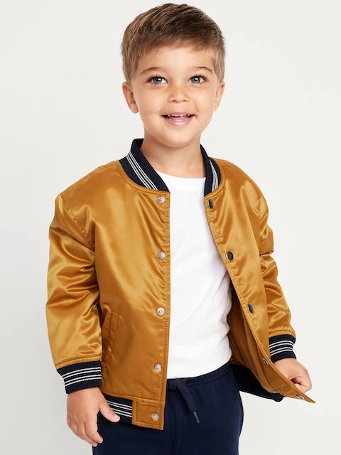 Blouson aviateur ample en satin à devant boutonné pour tout-petit garçon