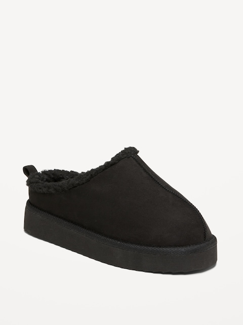 Faux-Suede Sherpa Lined Platform Mule Boots for Girls - Black Jack
