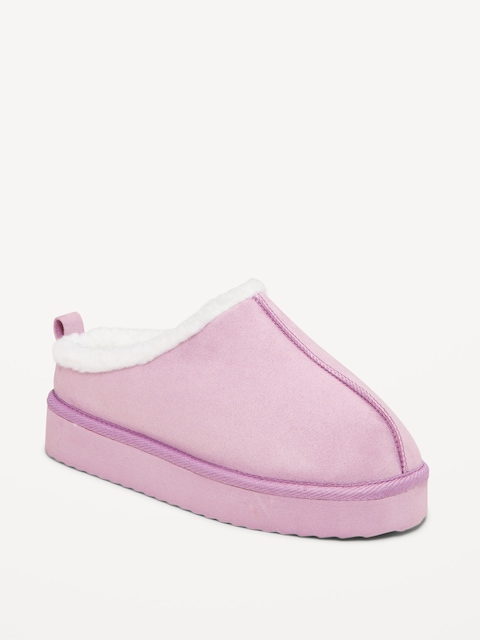 Faux-Suede Sherpa Lined Platform Mule Boots for Girls - Pink Dust
