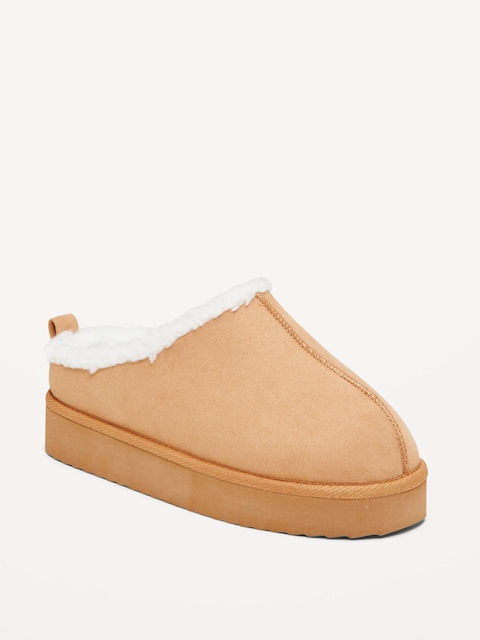 Faux-Suede Sherpa Lined Platform Mule Boots for Girls - Neutral