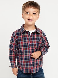 Image number 1 showing, Long-Sleeve Plaid Poplin Pocket Shirt for Toddler Boys